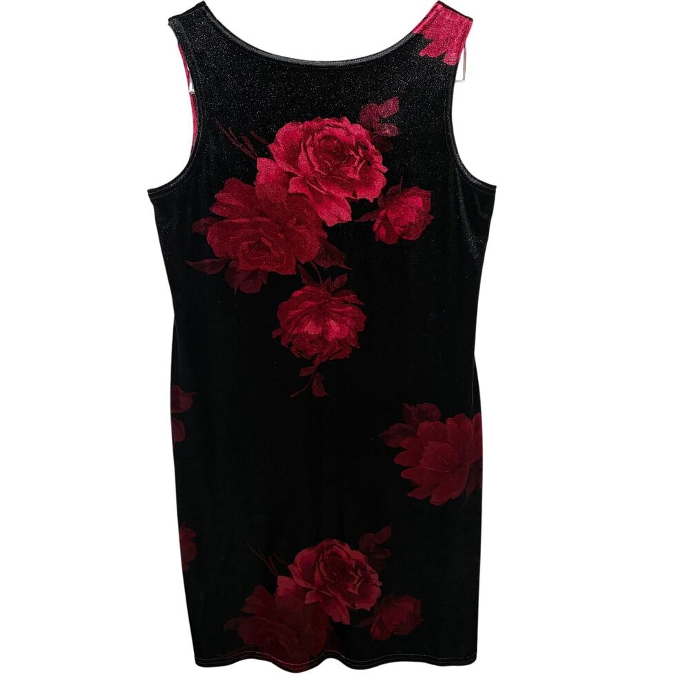 VTG 90s Velvet Dress M Mini Black‎ Red Floral Shimmer Whimsigoth Fairy Grunge